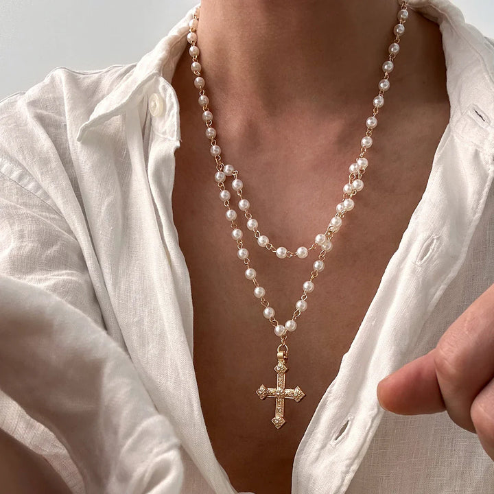 Matteo Pearl Cross Necklace