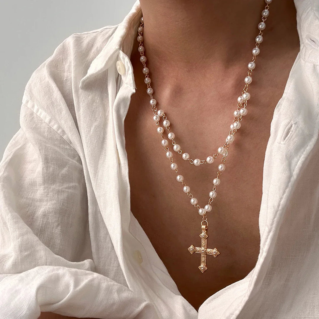Matteo Pearl Cross Necklace